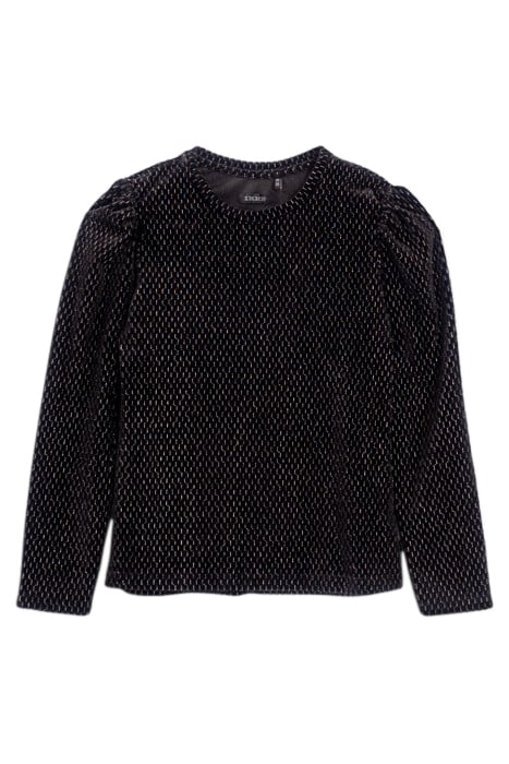 GIRLS’ BLACK TEXTURE, LUREX, JACQUARD VELVET KNIT T-SHIRT BL 1