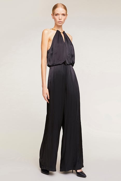 LONG SATIN JUMPSUIT WITH NECKLACE MOTIF BLACK 1