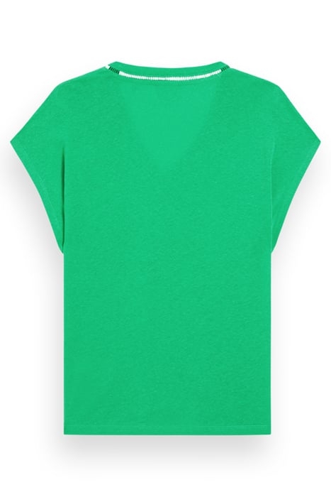 V-NECK LADDER DETAIL LOOSE FIT T-SHIRT SCUBA GREEN 2