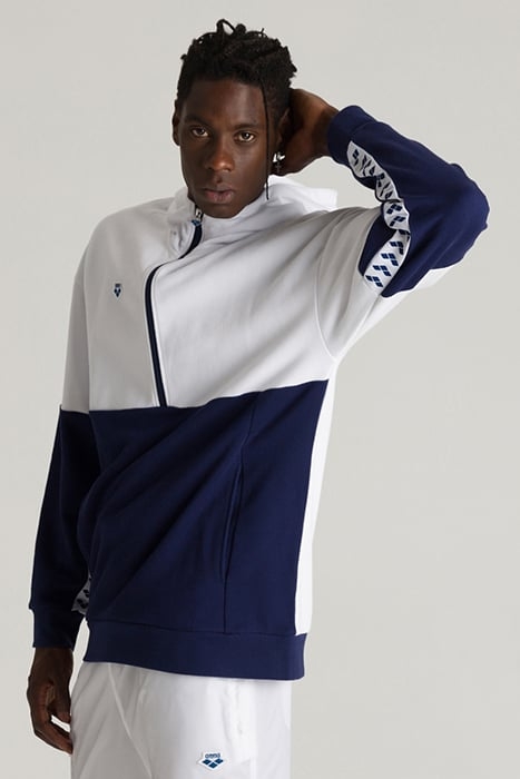 HOODED HALF ZIP PANEL SWEAT TEAM WHITE-NAVY 3