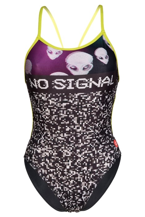 WOMEN'S CRAZY ARENA SWIMSUIT LACE BACK P BLACK-SOFT GREEN 4