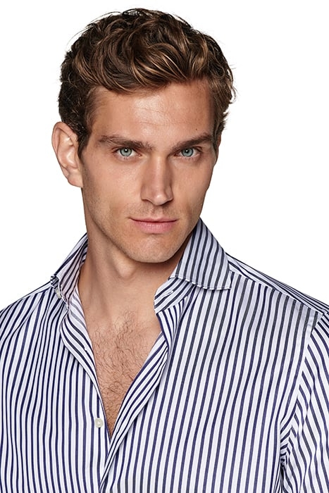 NAVY STRIPED TWILL SLIM FIT SHIRT 6