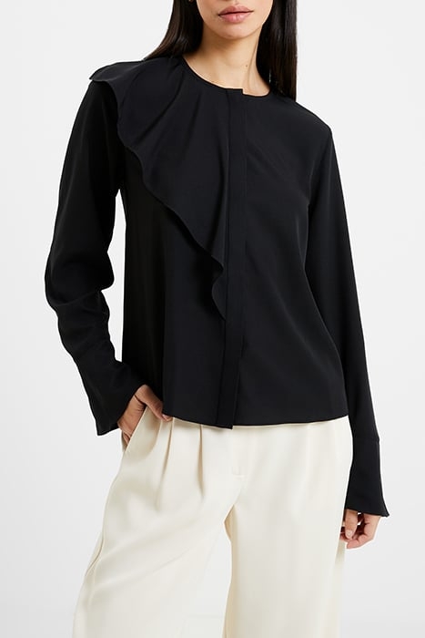 CREPE LIGHT ASYMM FRILL SHIRT BLACK 1
