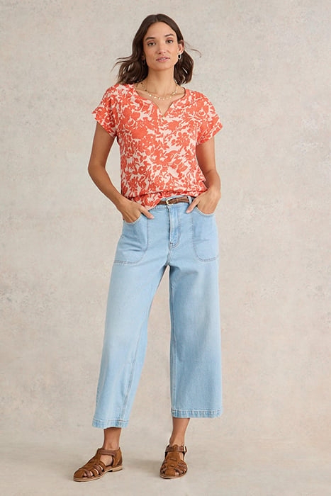 NELLY NOTCH NECK TEE ORANGE PRINTED 1