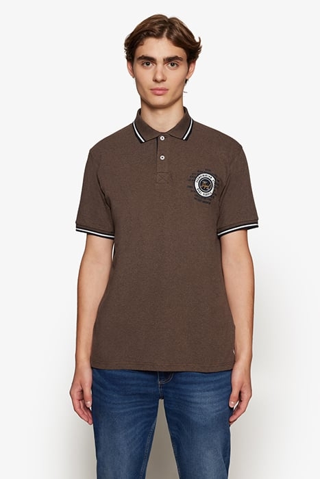 LUCASSI BADGE POLO CHOCOLAT BROWN MELANGE 1
