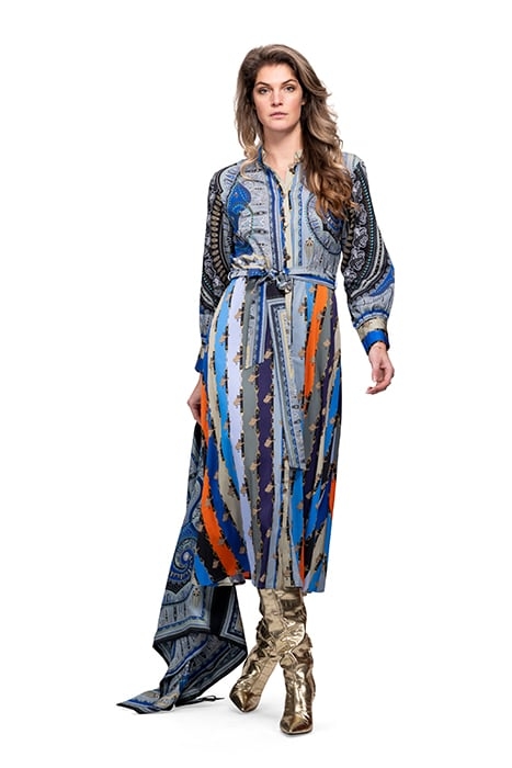 DRESS LOUVAIN LONG BLUE WITH BELTS AND PAISLEY 1