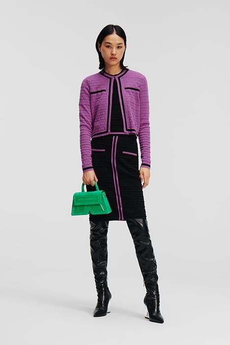 TEXTURED CLASSIC KNIT CARDIGAN IRIS ORCHID/BLACK 3