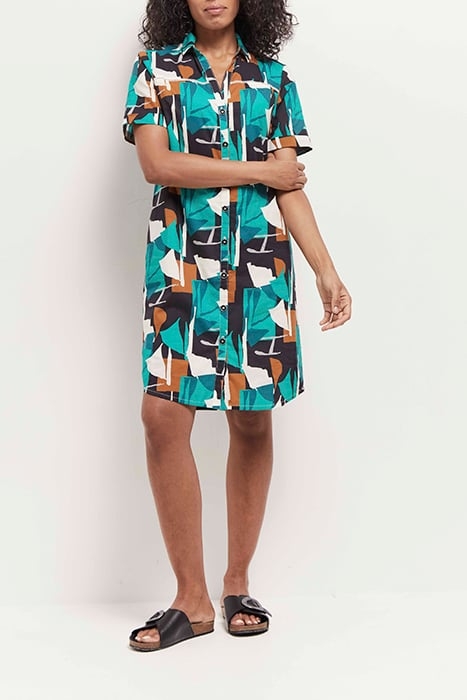 RAIN - GREEN GRASS SHIRT DRESS WITH ARTY ABSTRACTION PRINT 3