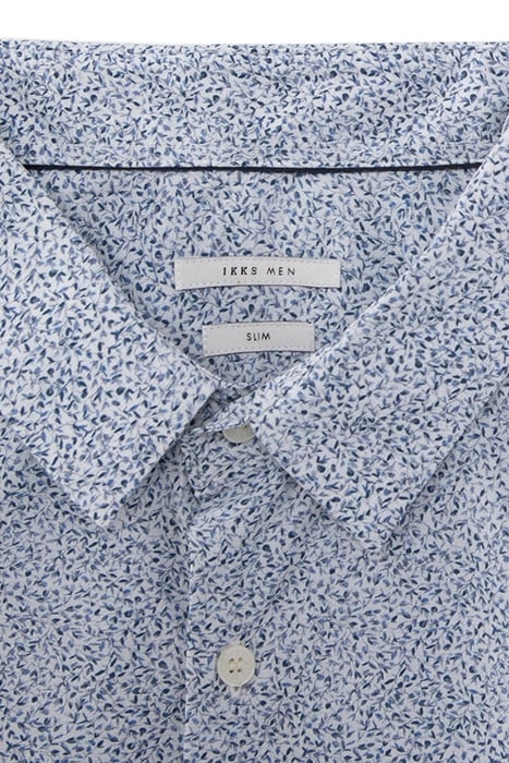 NAVY ORGANIC COTTON MICROLEAF MOTIF SLIM SHIRT 6