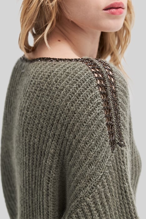 ARMY GREEN RIBBED KNIT SWEATER WITH LUREX DETAILS 4