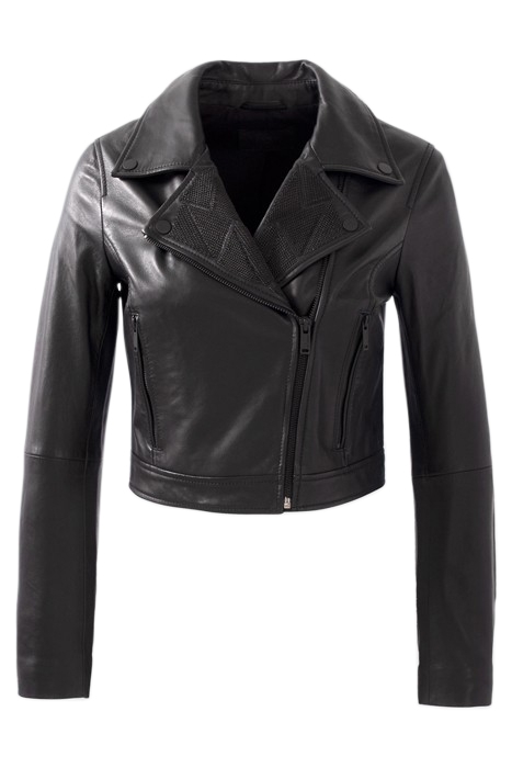 BLACK BIKER-STYLE LEATHER JACKET WITH CHAINS 4