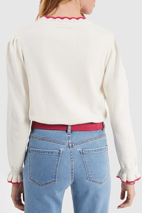 OFF-WHITE KNIT CARDIGAN WITH PINK DETAILS 2