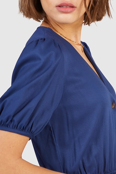 NAVY BUTTONED FLOWING WRAP DRESS 6