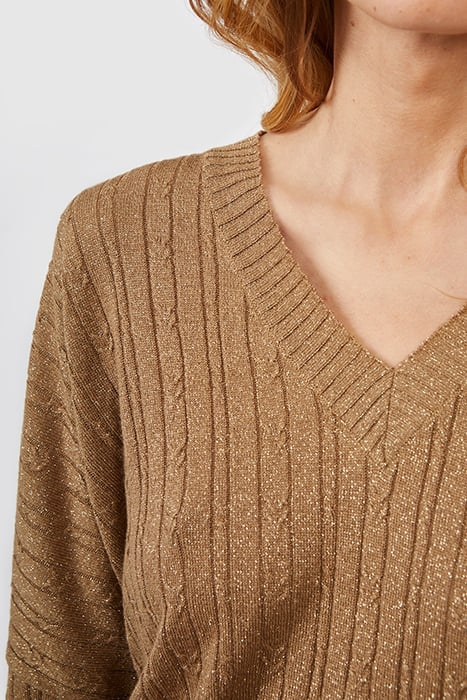 SAND LUREX CABLE KNIT SWEATER 7