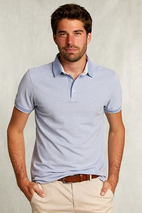 CUSTOM FIT COTTON POLO DARK CHAMBRAY MIX BLUE 1