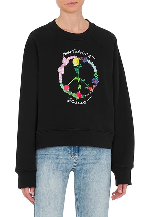 PEACE SIGN PRINT DIAGONAL COTTON SWEATSHIRT BLACK 1