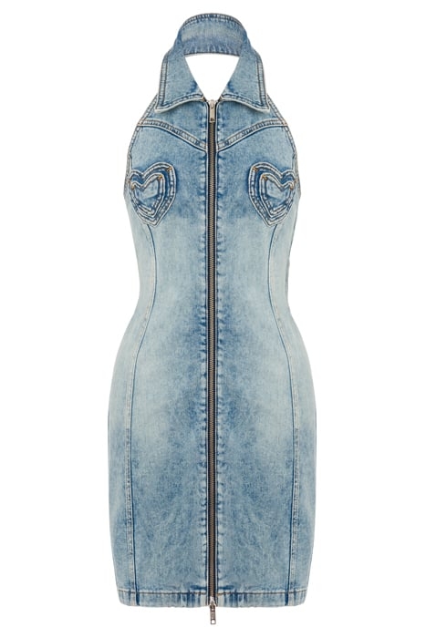 HEART POCKETS STRETCH DENIM DRESS BLUE 3