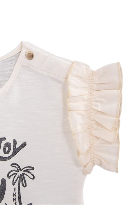 BABY GIRLS’ ECRU ORGANIC COTTON T-SHIRT, GLITTERY SLOGAN 4