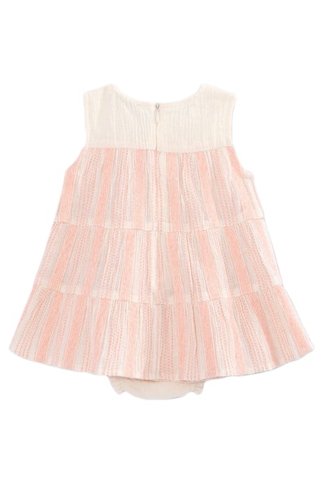 BABY GIRLS’ ECRU DRESS WITH PEACH WOVEN STRIPES & BLOOMERS 2