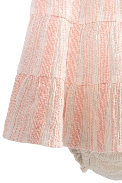 BABY GIRLS’ ECRU DRESS WITH PEACH WOVEN STRIPES & BLOOMERS 7