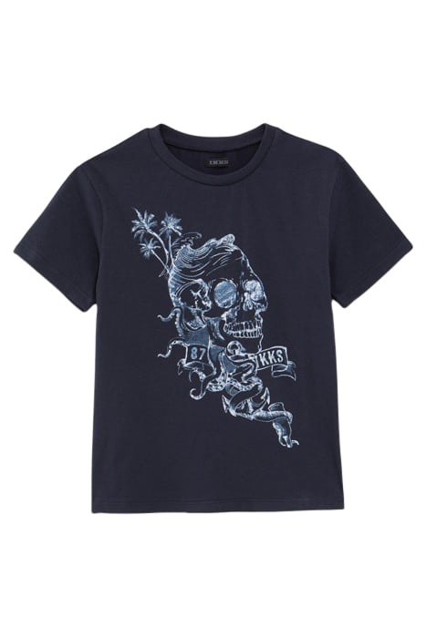 BOYS' NAVY ORGANIC COTTON T-SHIRT WITH SKULL IMAGE 1