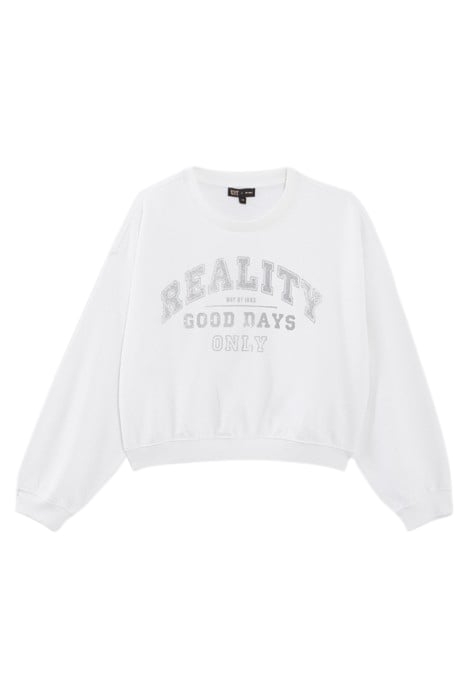 GIRLS' OFF-WHITE SWEATSHIRT WITH SILVER GLITTER SLOGAN 1