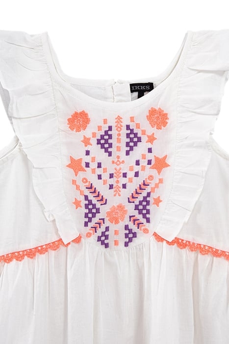 GIRLS’ OFF-WHITE DRESS WITH NEON ETHNIC EMBROIDERY 3