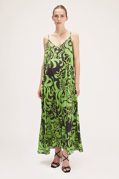 LONG CASHMERE PATTERN SATIN DRESS NATURAL 1