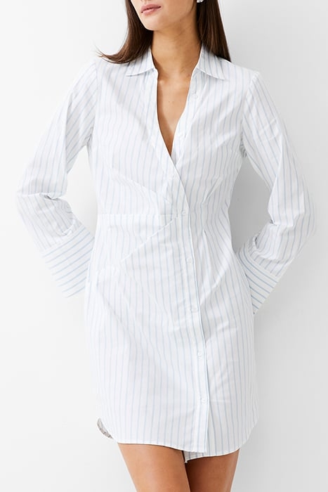 ISABELLE STRIPED POPLING DRESS LINEN WHITE/CASHMERE 1