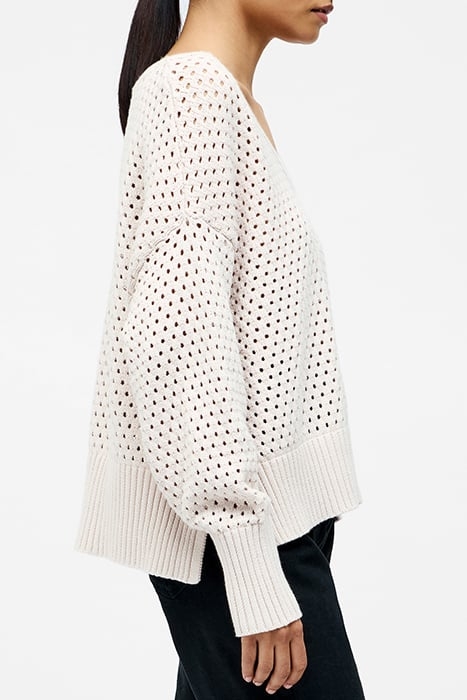 CROCHET KNIT V NECK SWEATER OATMEAL 4